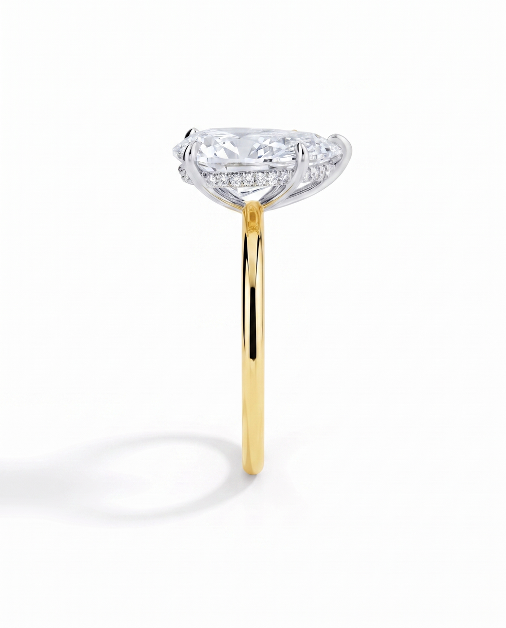 3 ct Pear Diamond Engagement Ring 14kt Yellow Gold with Hidden Halo and white prongs