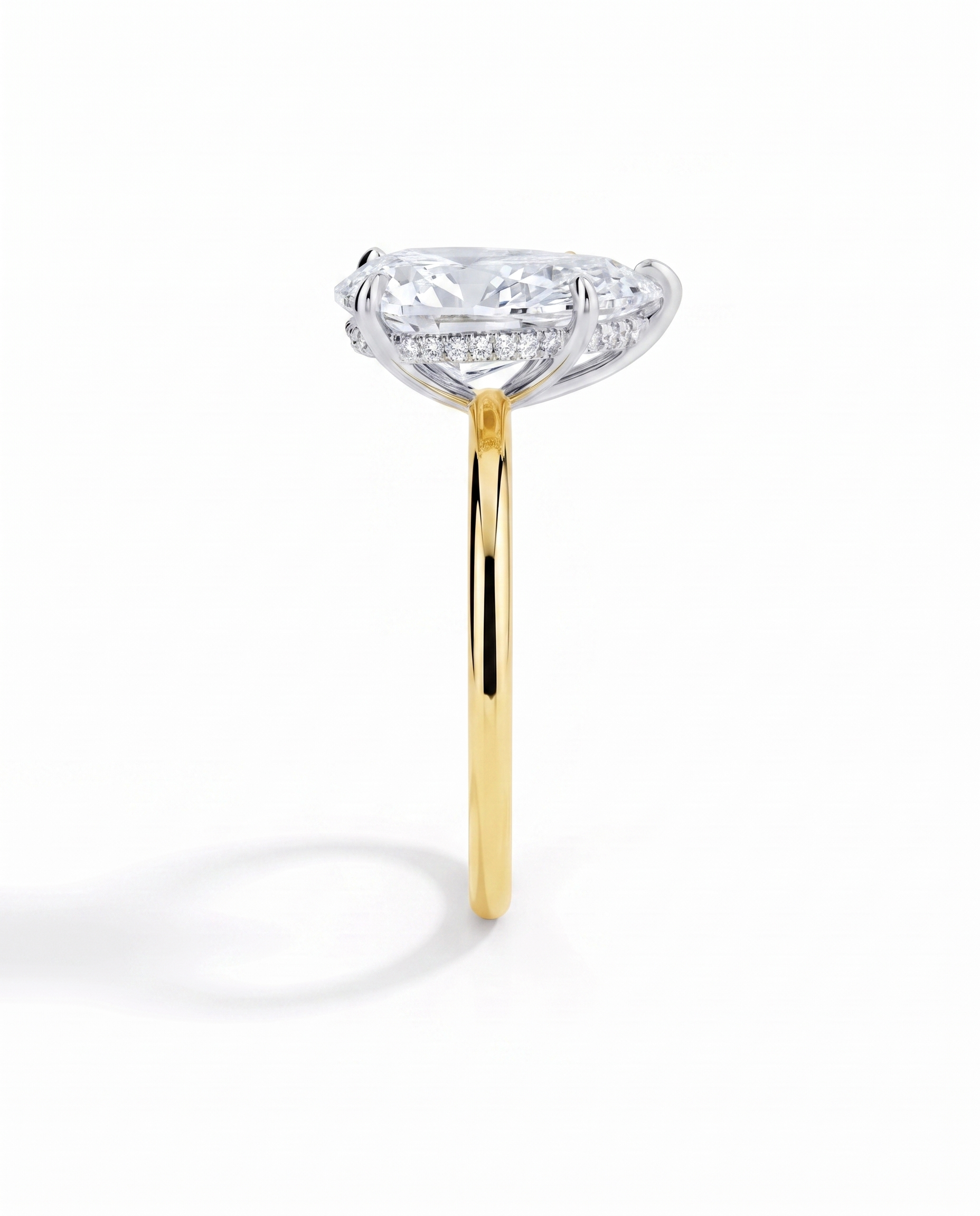 3 ct Pear Diamond Engagement Ring 14kt Yellow Gold with Hidden Halo and white prongs