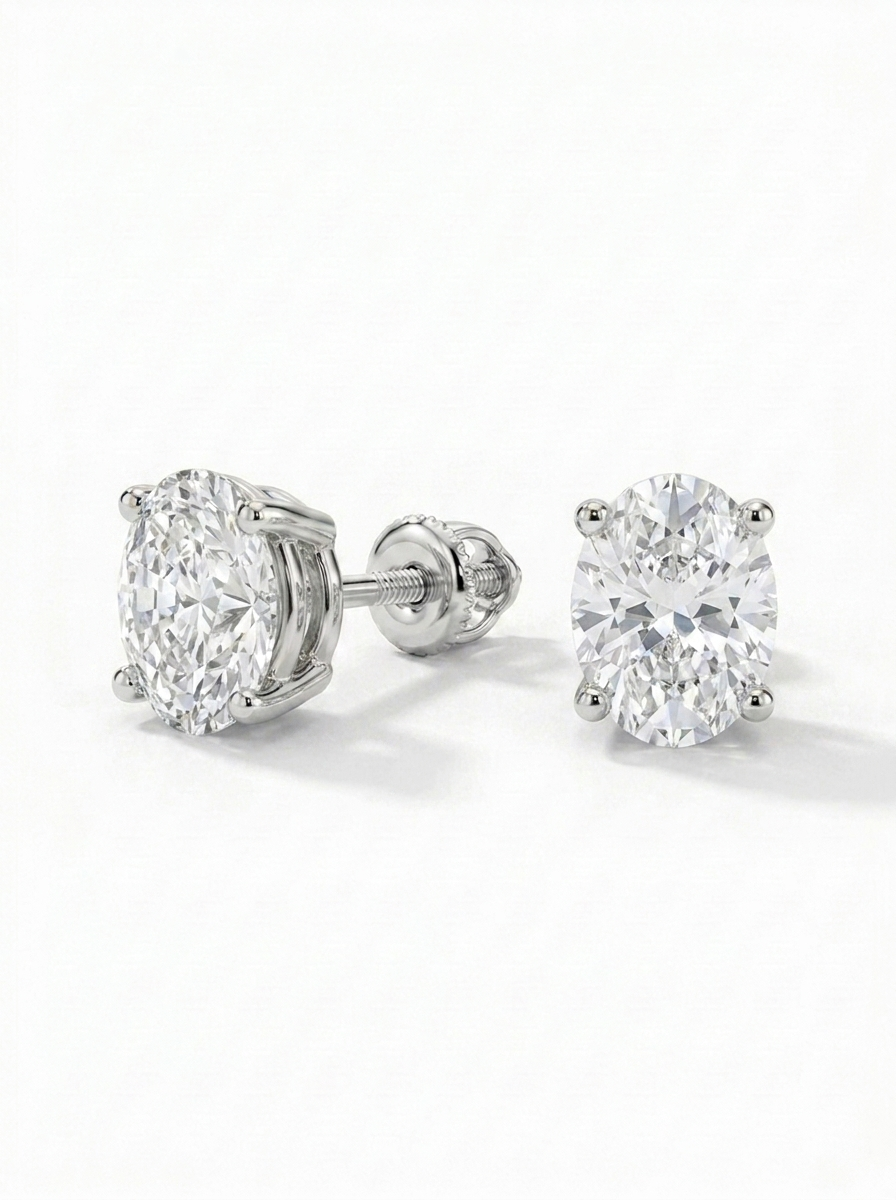 Oval Diamond Stud Earrings