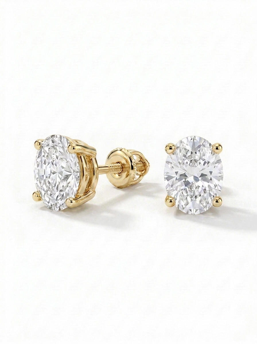 Oval Diamond Stud Earrings